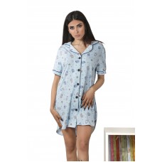 Woman Summer Pyjama Dress Coffee Blue