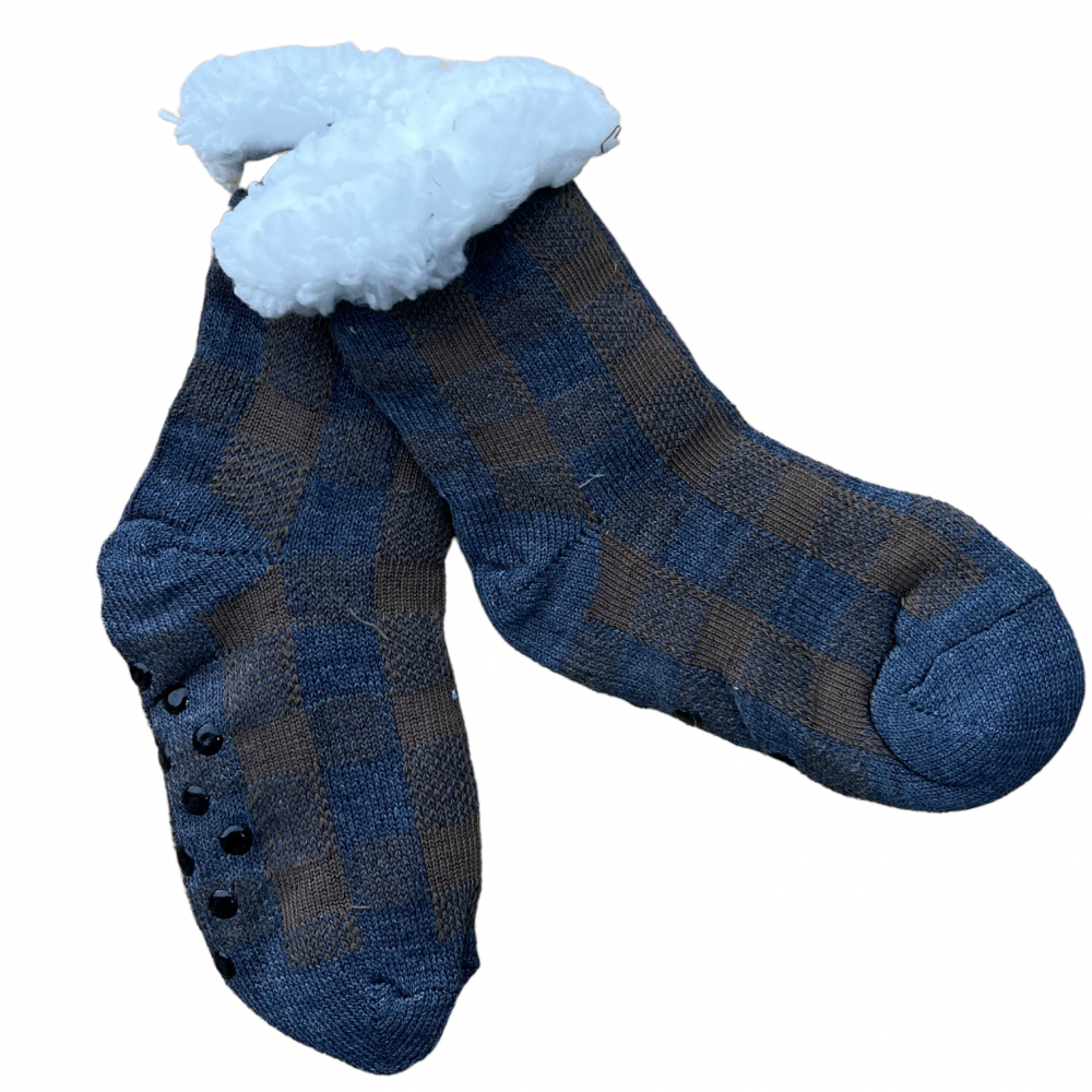 Kids Winter Home Socks Square Navy and Brown