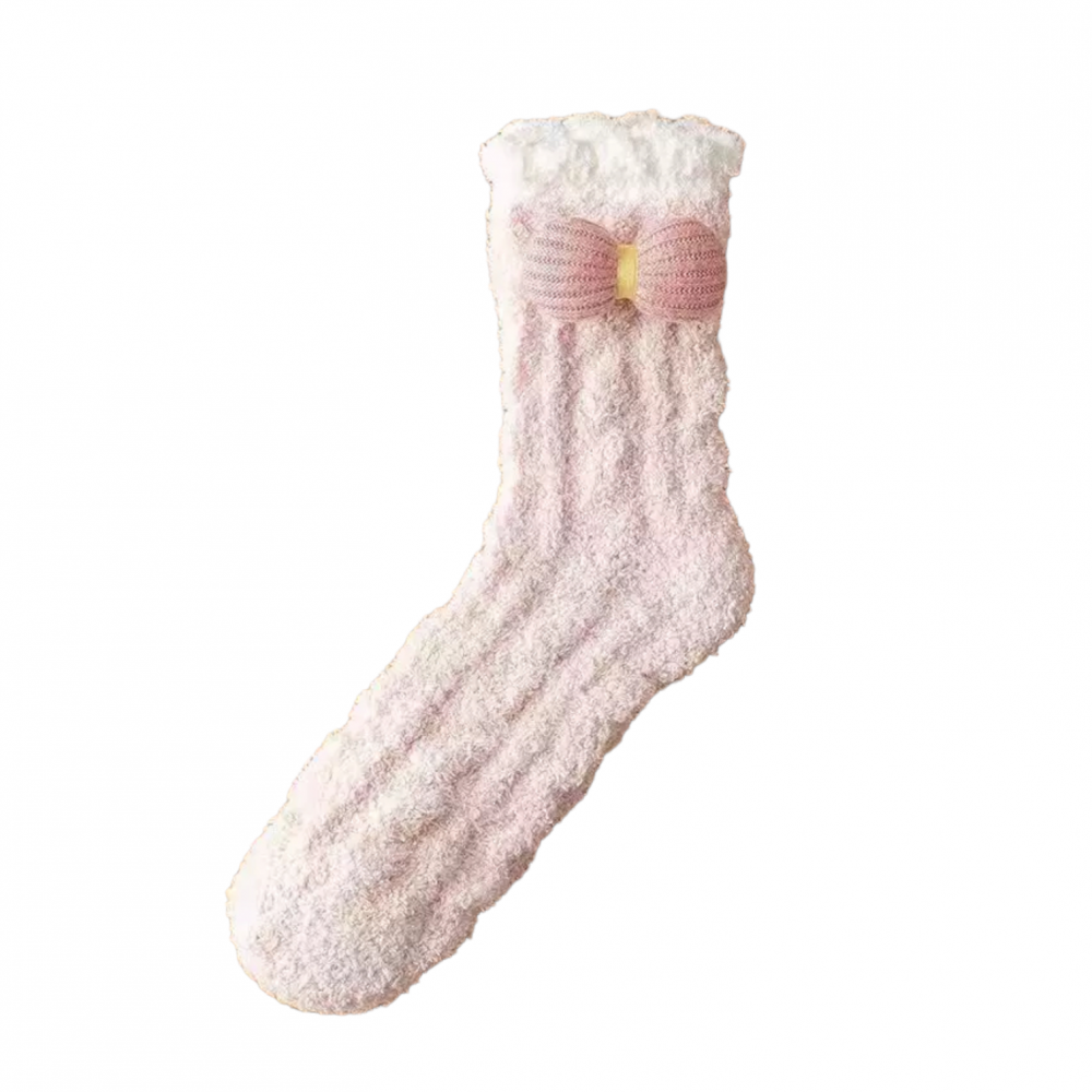 Winter Home Socks Bowtie Pink