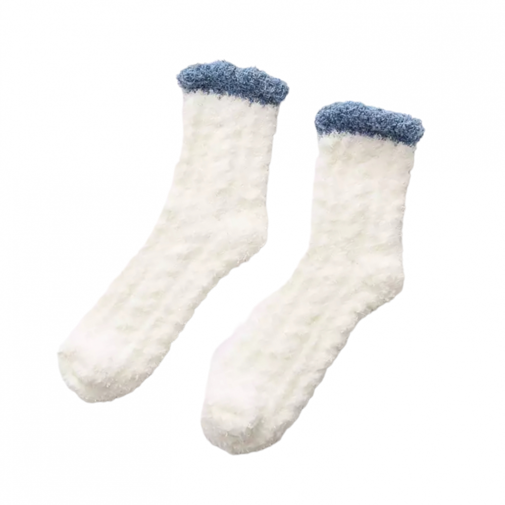 Winter Home Socks Plain White and Blue