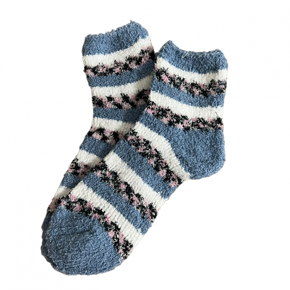 Winter Home Socks Strips Blue andWhite