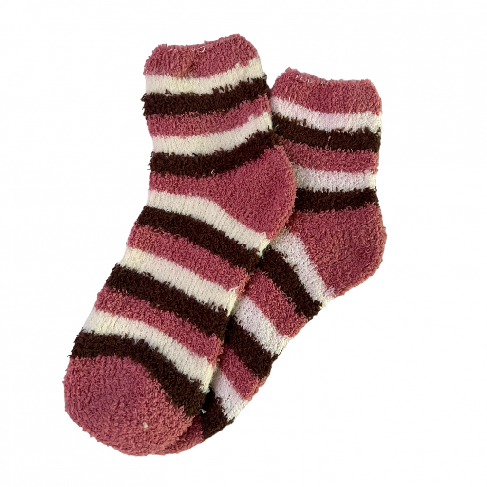 Winter Home Socks Strips Rose Wood and Black