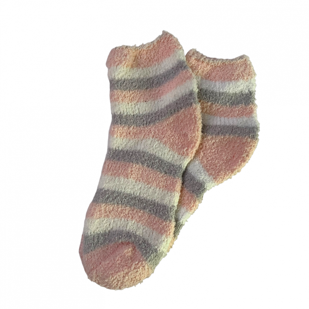 Winter Home Socks Strips Light Pink and Grey