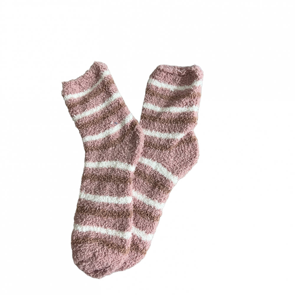 Winter Home Socks Strips Light Pink and White