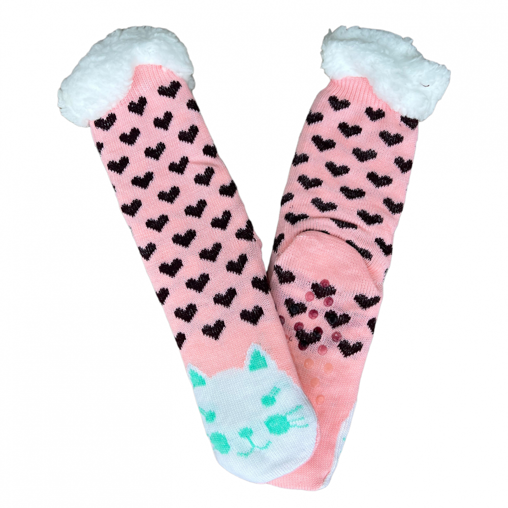 Women Winter Home Socks Cat Pink