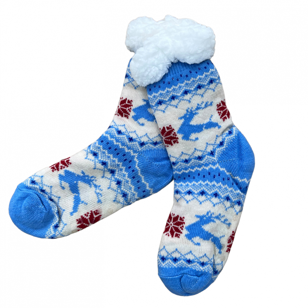 Women Winter Home Socks Reindeer Blue