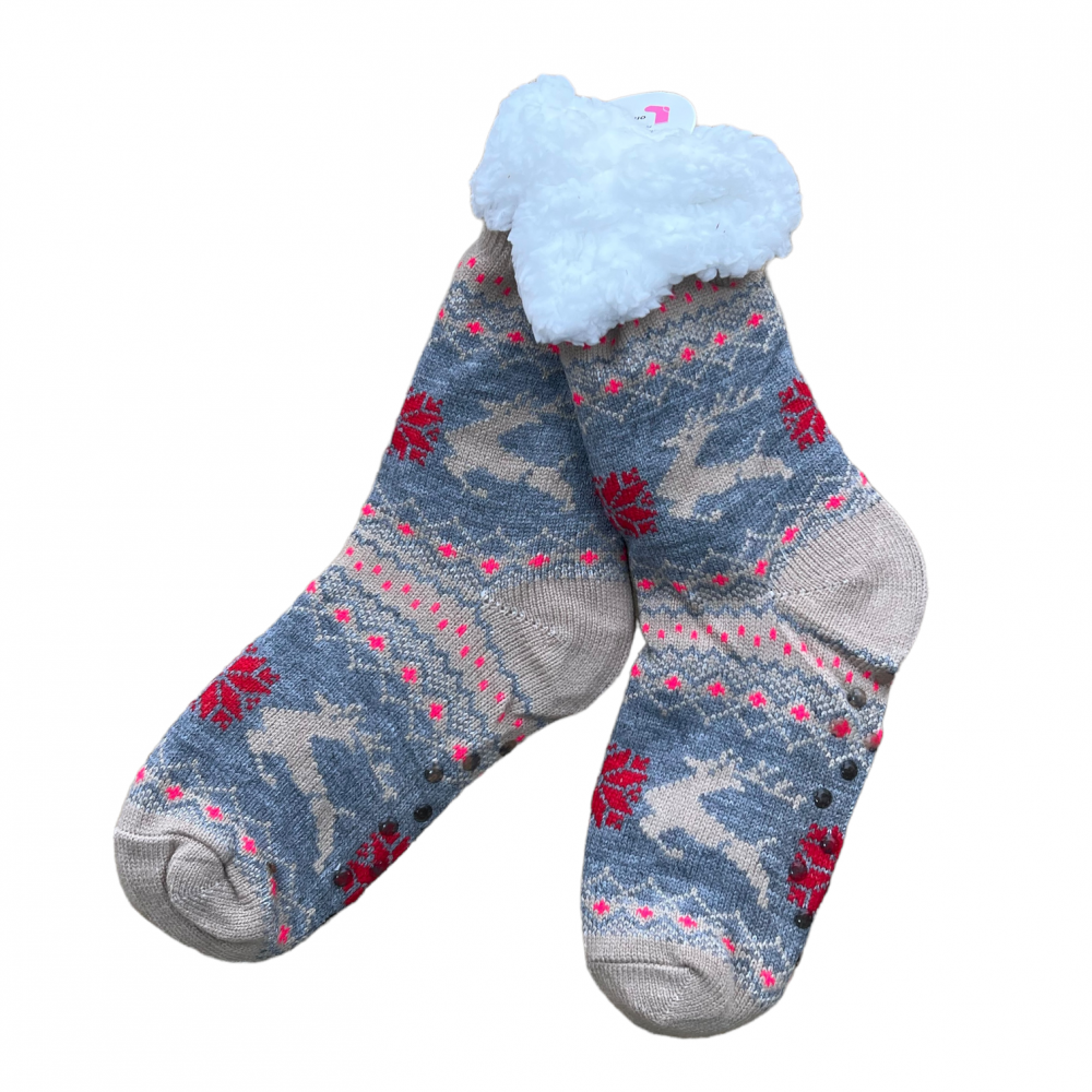 Women Winter Home Socks Reindeer Grey
