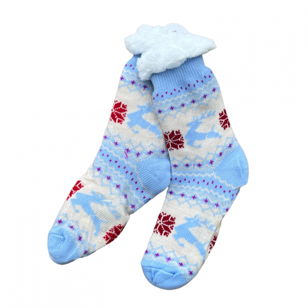 Women Winter Home Socks Reindeer Light Blue