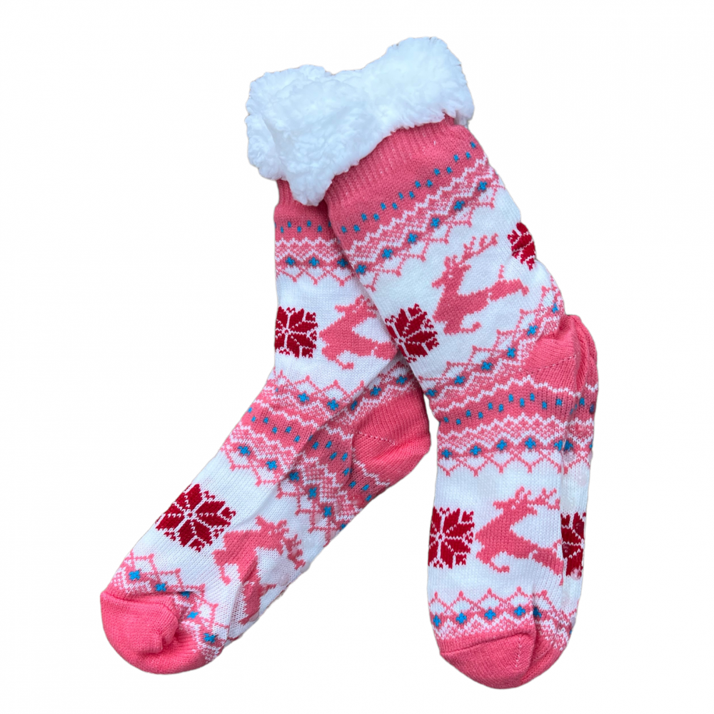 Women Winter Home Socks Reindeer Pink