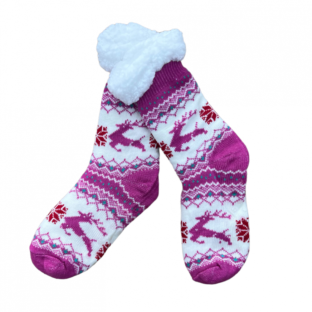 Women Winter Home Socks Reindeer Purple