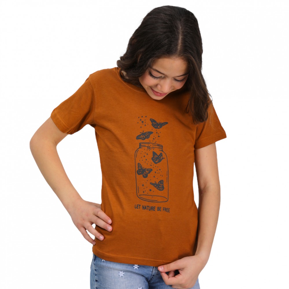 Kids T-Shirt Butterfly Jar Camel