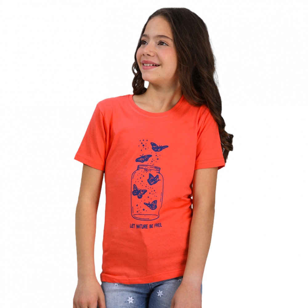 Kids T-Shirt Butterfly Jar Coral
