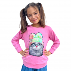 Sweatshirt Kids Cat Pink