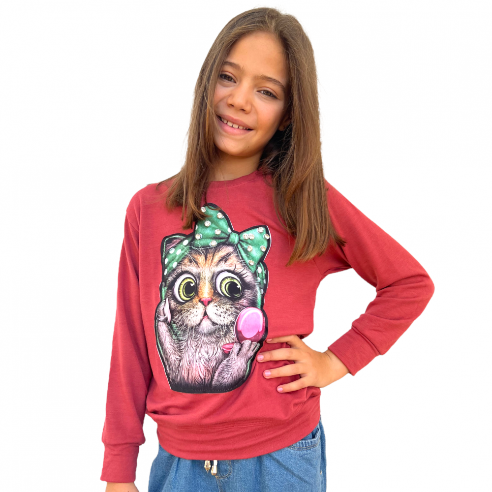 Sweatshirt Kids Cat Burgundi
