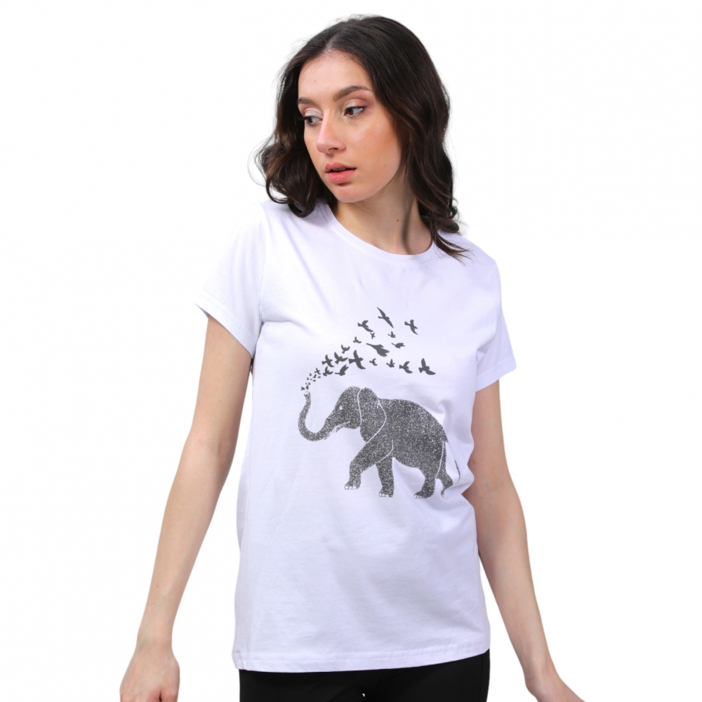 Woman T-Shirt Elephant - White