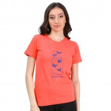 Woman T-Shirt Butterfly Jar Coral