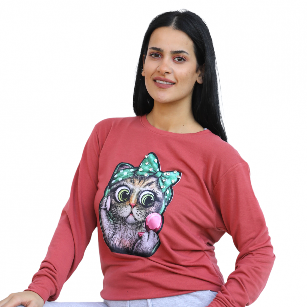 Sweatshirt Cat Burgandi