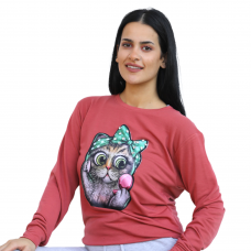 Sweatshirt Cat Burgandi