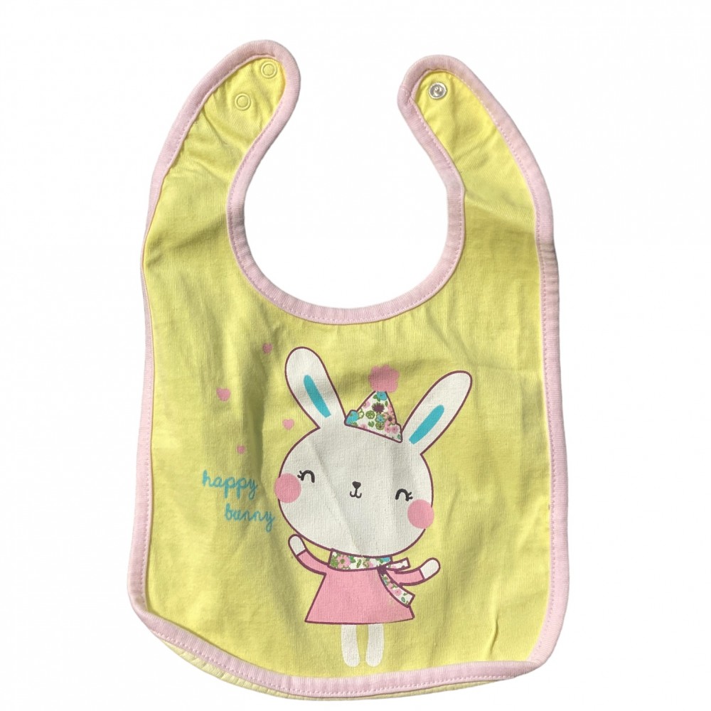 Bib for Baby- Happy bunny pink and yellow