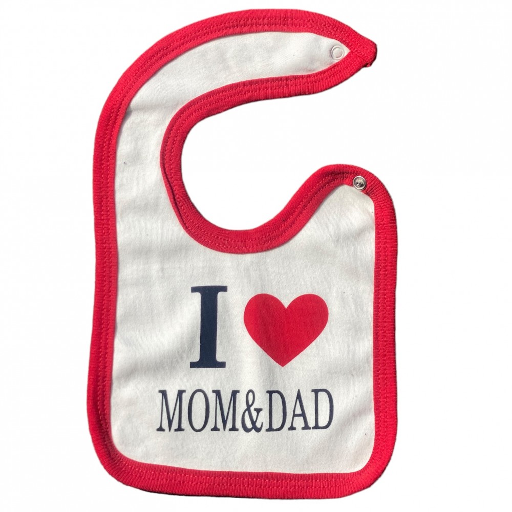 Bib for Baby- I love Mom and Dad red