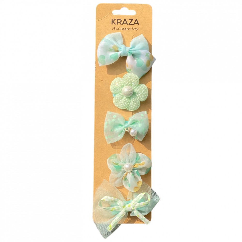 Girls Hair Clips - Green flower