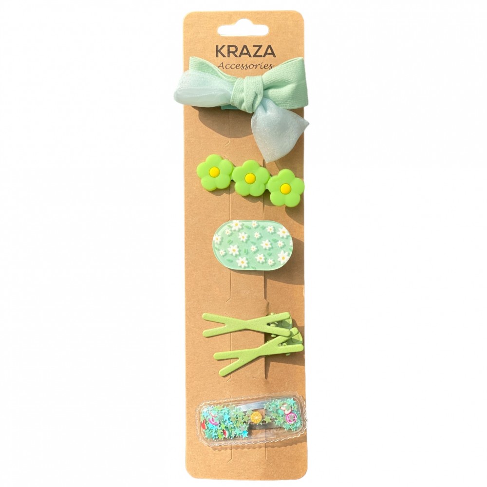 Girls Hair Clips - Green knot