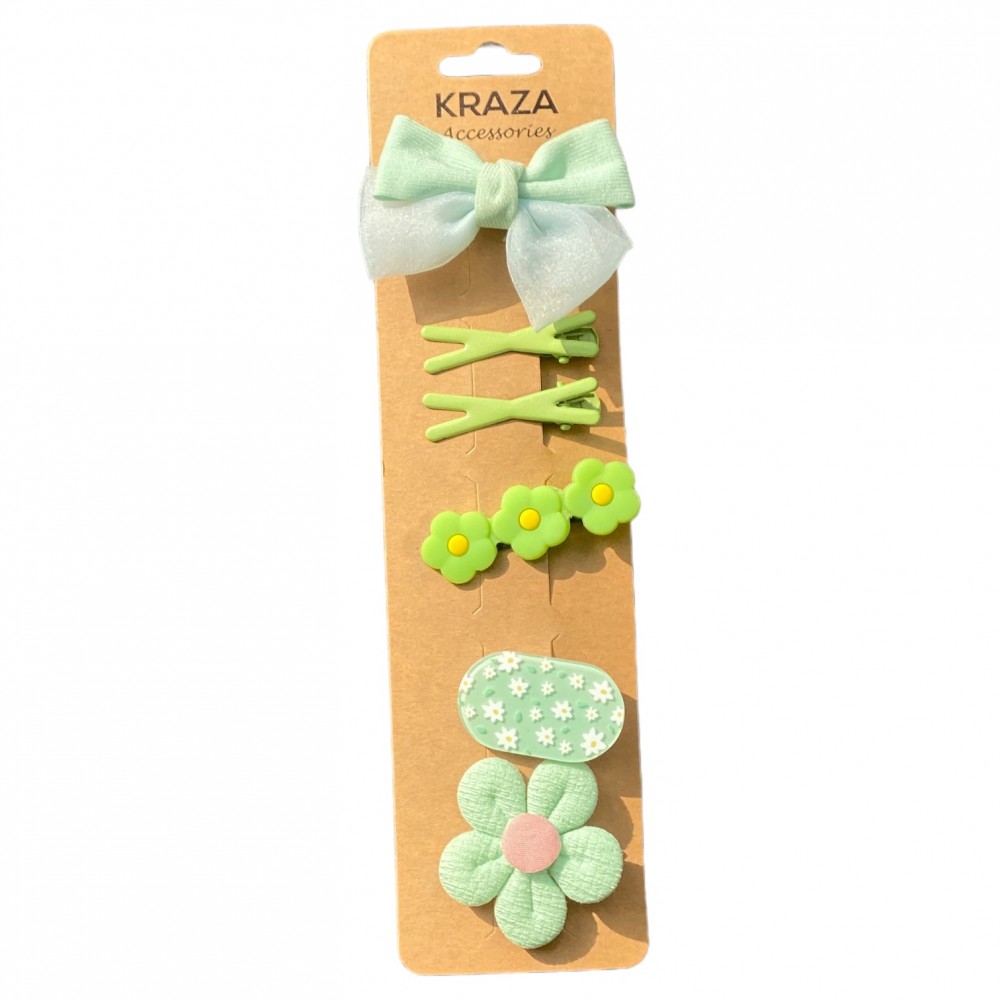 Girls Hair Clips - Green knot flower