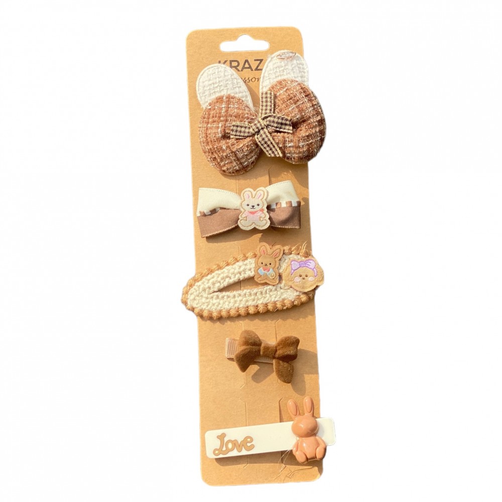 Girls Hair Clips - love rabbit brown