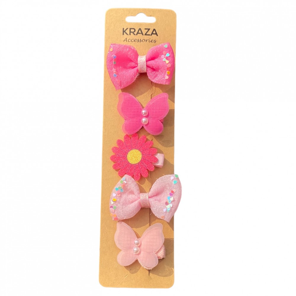 Girls Hair Clips pink knot butterfly