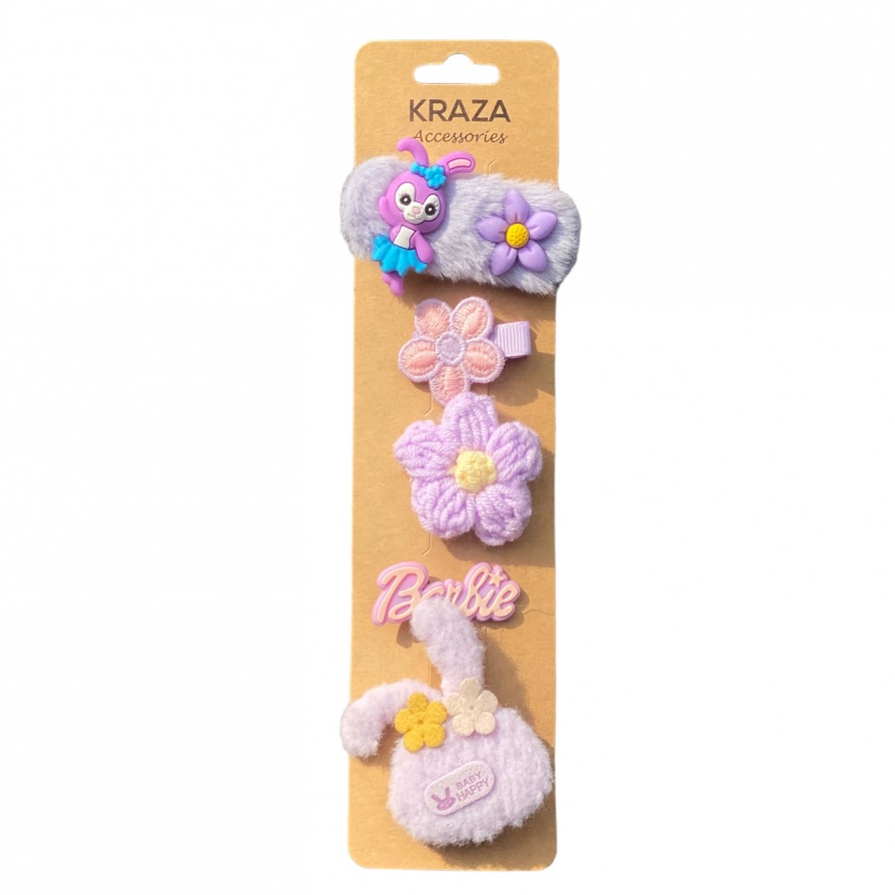 Girls Hair Clips purple flower rabbit