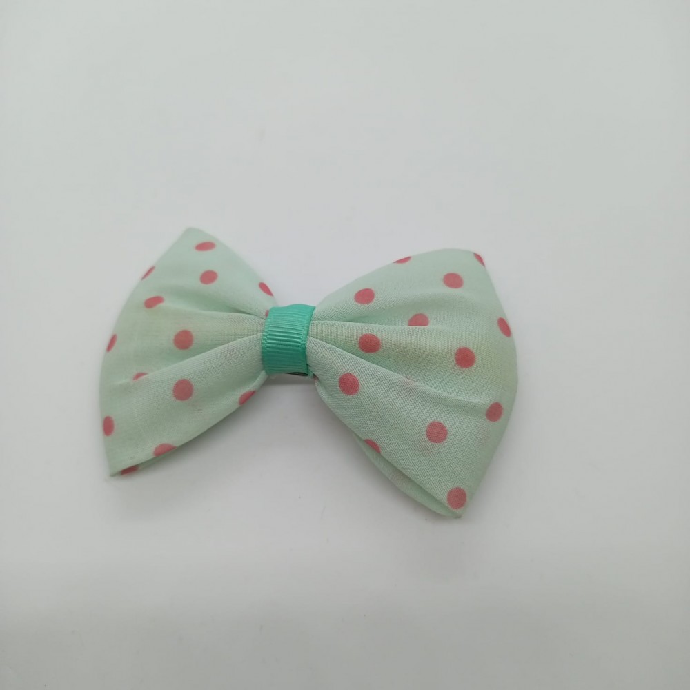Girls Hair Clips Big Bow Tie Light Green With Pink Dots