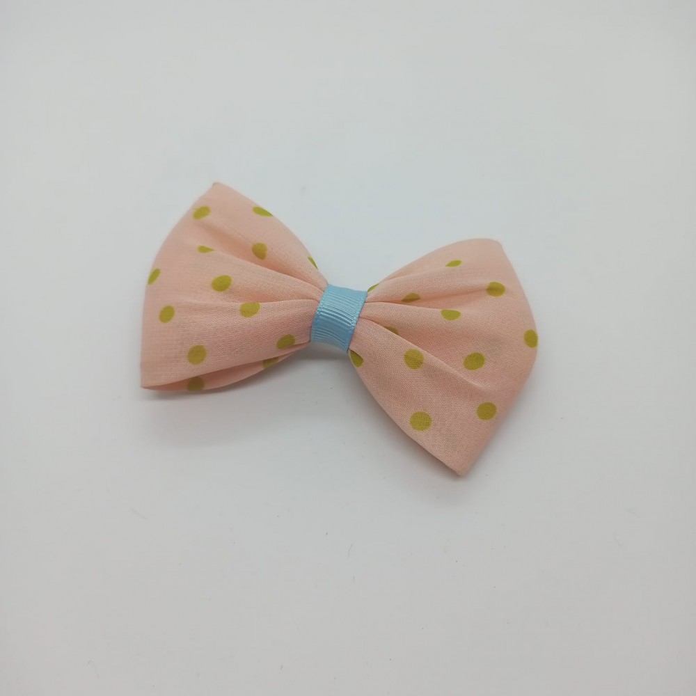 Girls Hair Clips Big Bow Tie Light Orange With Green Dots