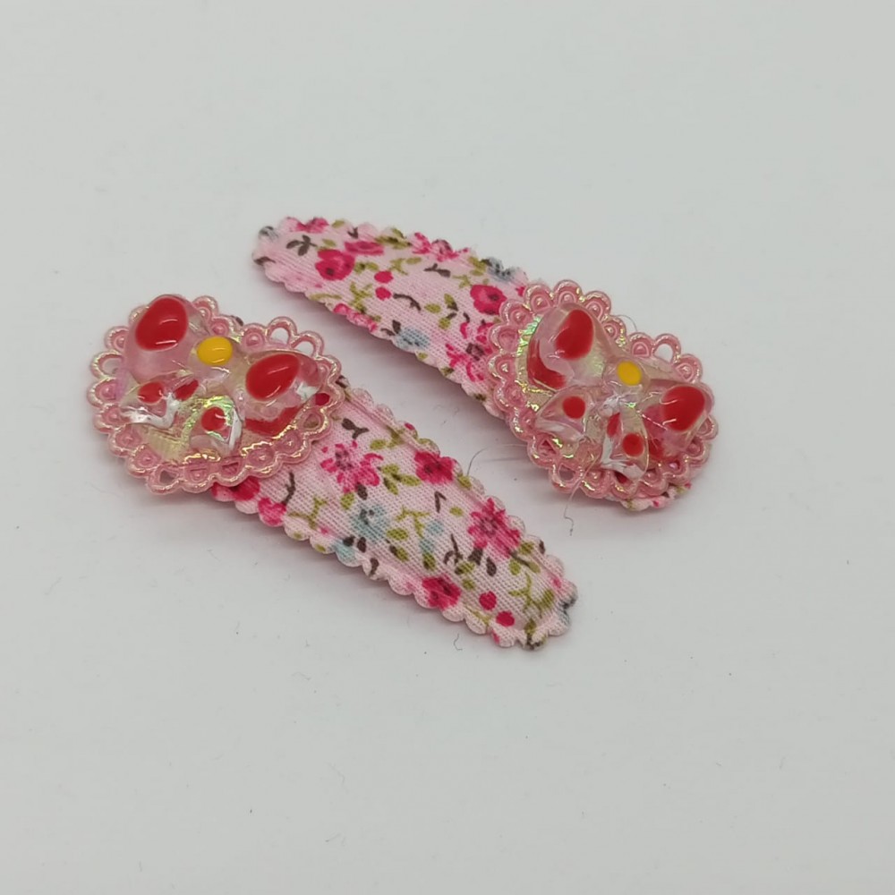Girls Hair Clips Flowery Pink And Red