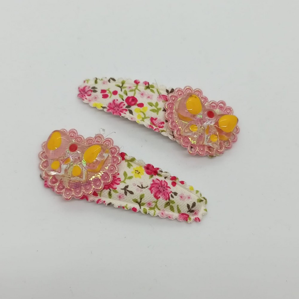 Girls Hair Clips Flowery Pink And Yellow