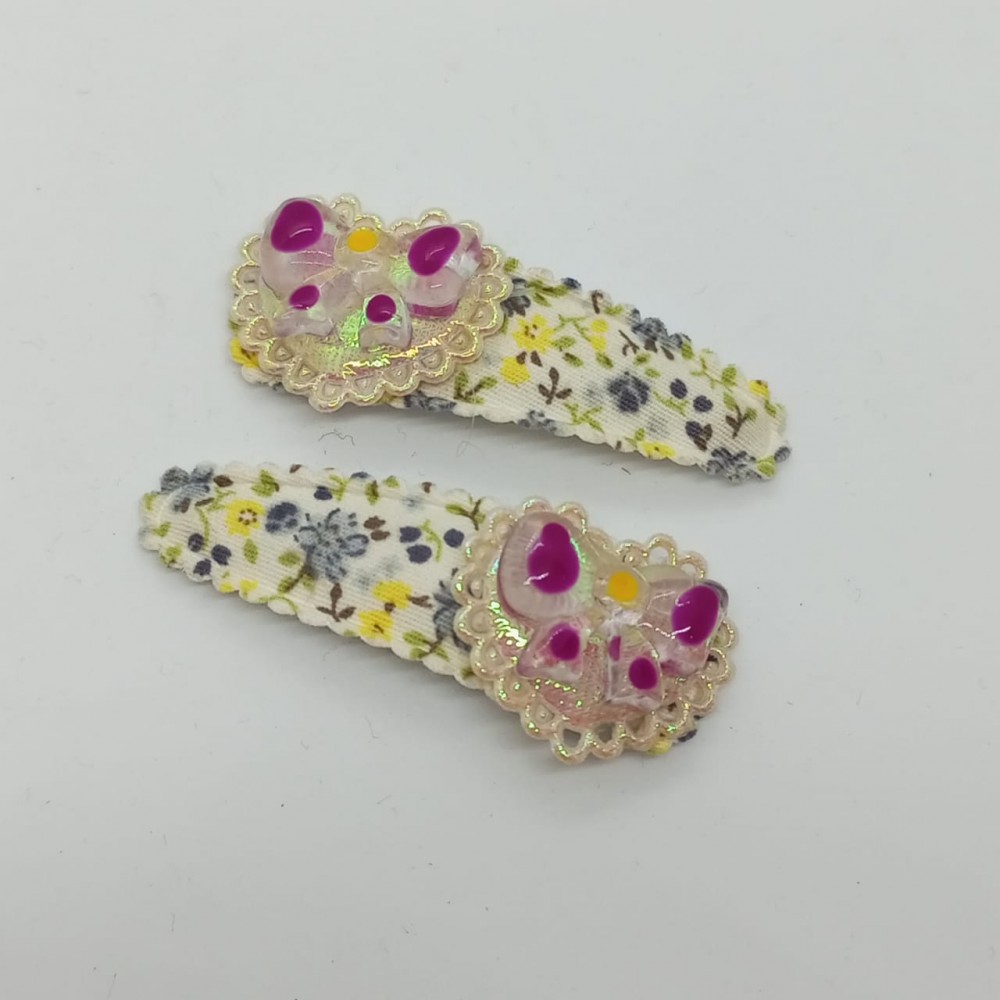 Girls Hair Clips Flowery Purple And White