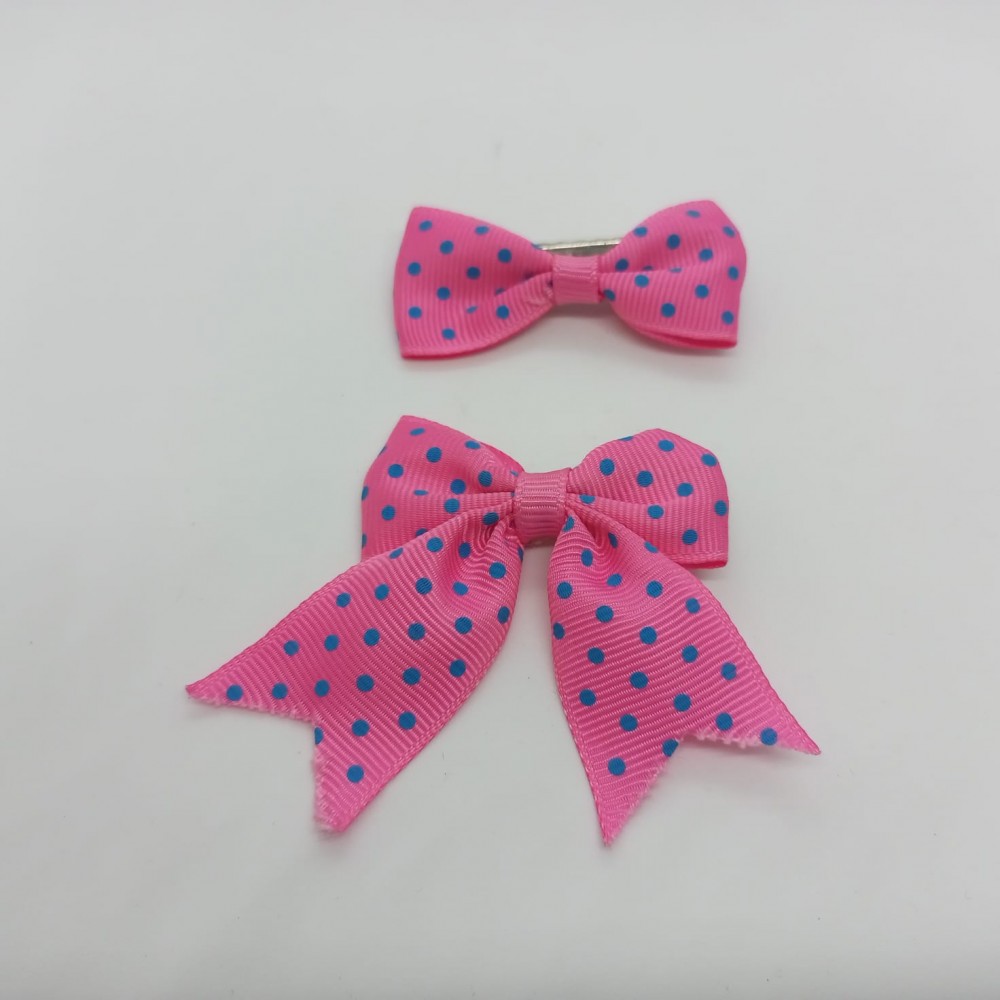 Girls Hair Clips Bow Tie Pink And Blue Dots