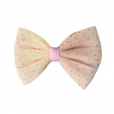 Girls Bow Tie Beige With Gold Dots 