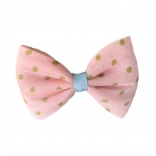 Girls Bow Tie Pink With Green Dots 