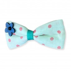 Girls Hair Clips Bow Tie Green With Big Dots And Blue Flower