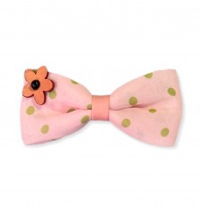 Girls Hair Clips Bow Tie Pink With Big Dots And Pink Flower