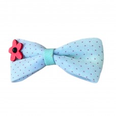 Girls Hair Clips Bow Tie Blue With Small Dots And Red Flower
