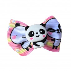 Girls Hair Clips Bow Tie Panda - Coral