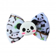 Girls Hair Clips Bow Tie Panda - White