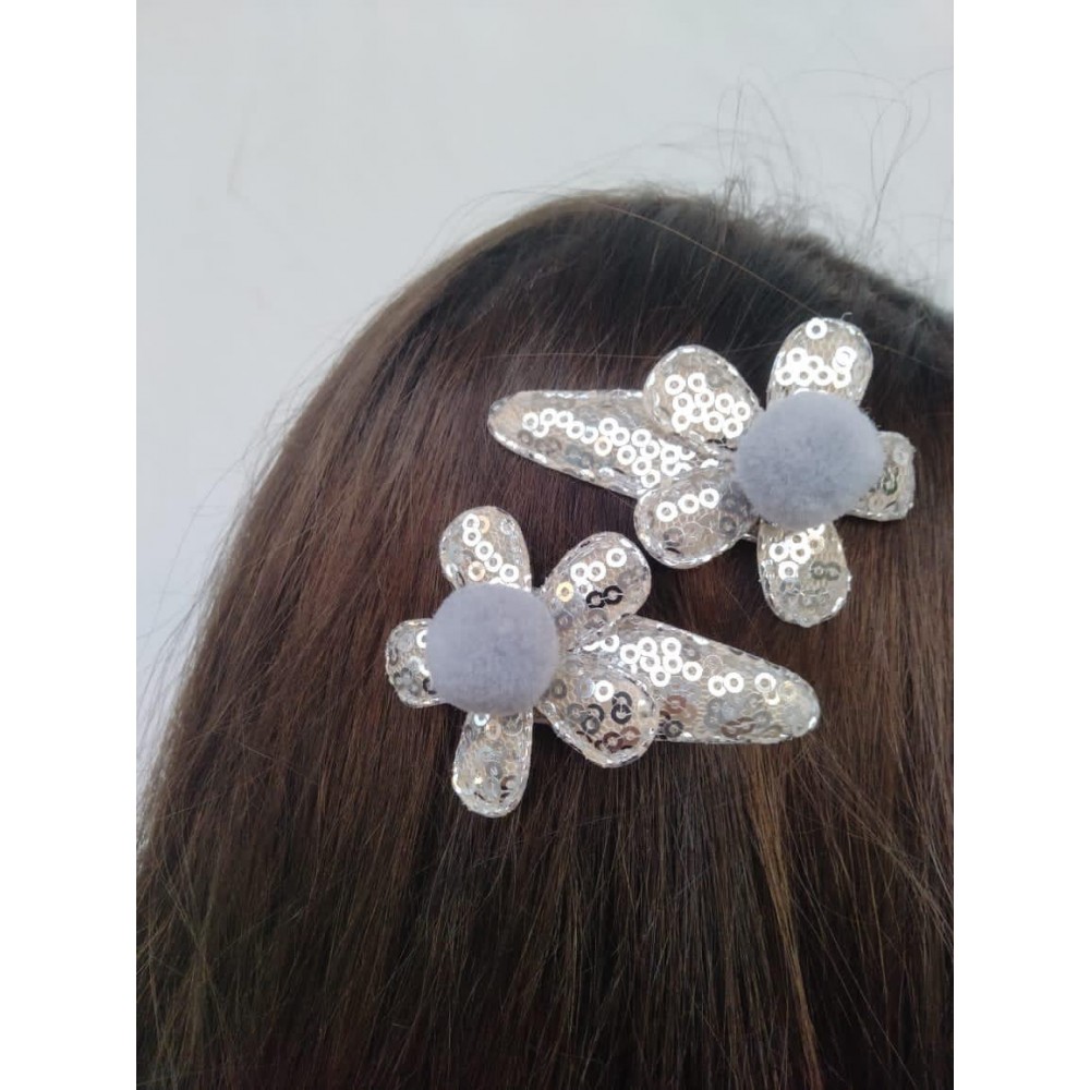 Girls Hair Clips Flower Silver