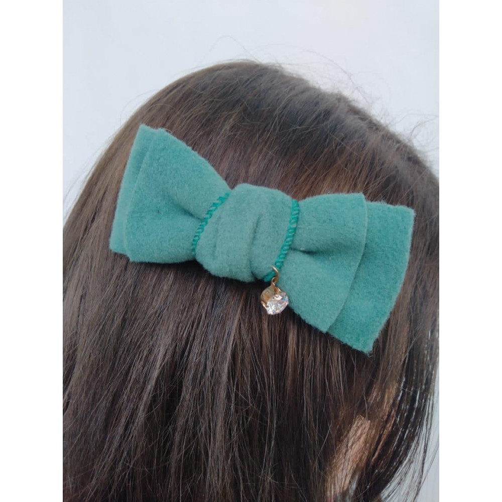 Girls Hair Clips Big Bow Tie Green