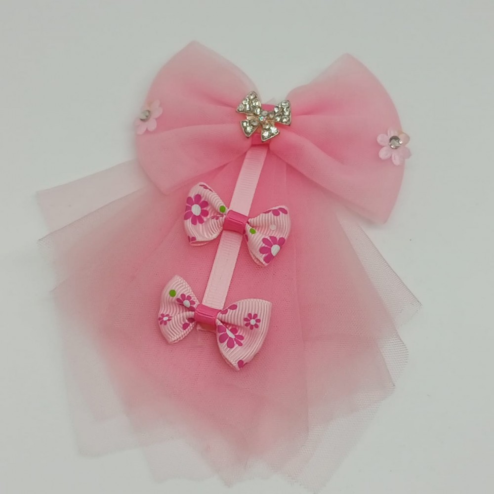 Girls Hair Clips Large Bow Tie Pink - 1
