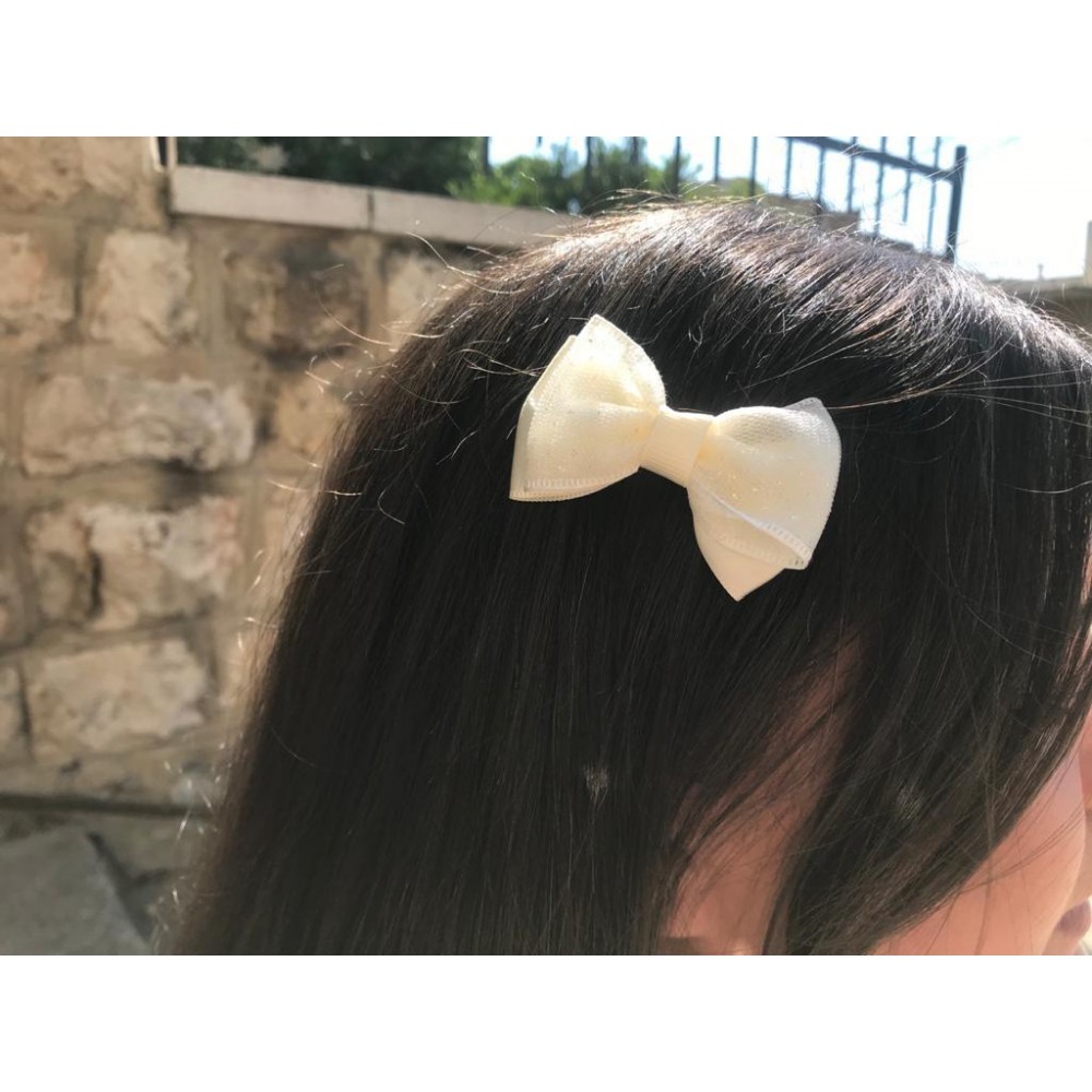 Girls Hair Clips Big Bow Tie Off White