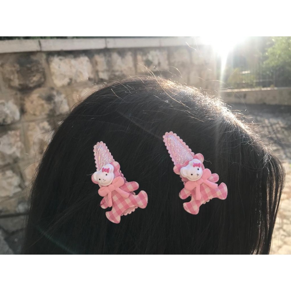 Girls Hair Clips Teddy Bear Pink