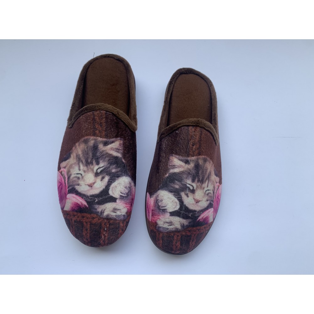 Women Home Slippers - Cat Brown