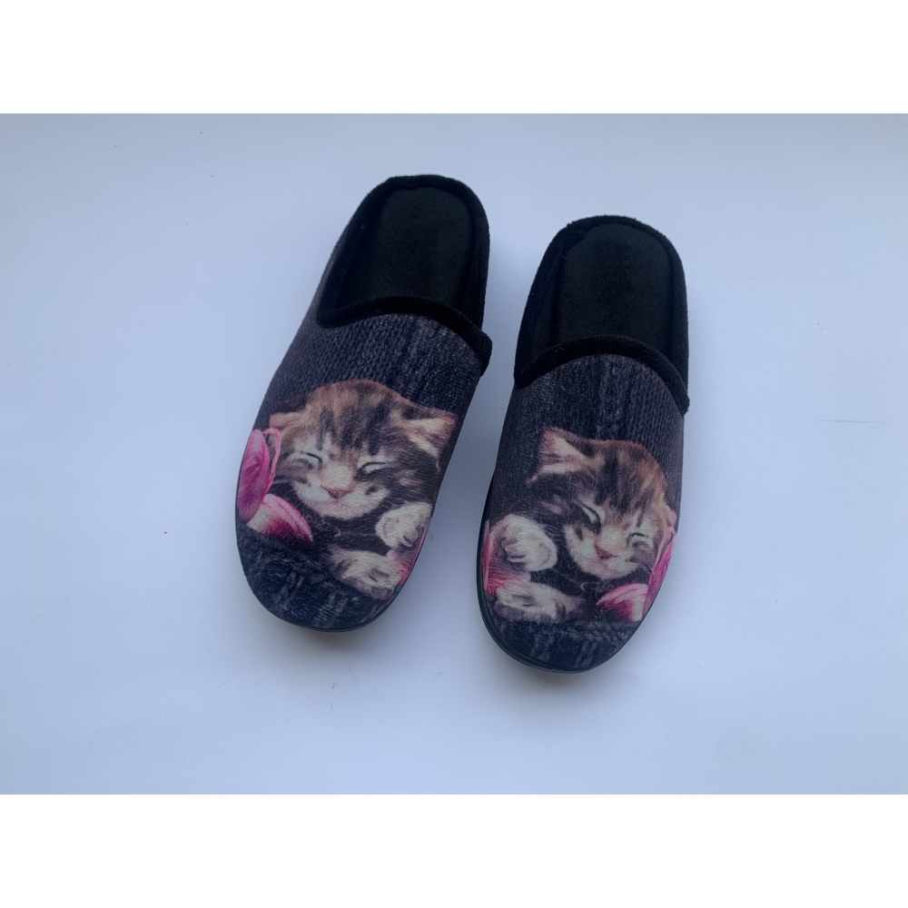 Women Home Slippers - Cat Black